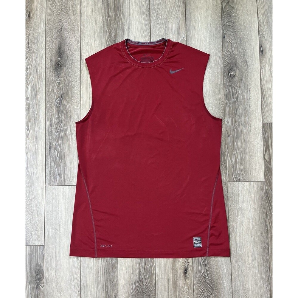 Nike Pro Combat Tank Top Mens Sz L Red Crew Neck Compression Fitted Sleeveless